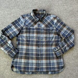 Pendleton Shirt Womens Large Blue Plaid Wool Flannel Button Up Long Sleeve